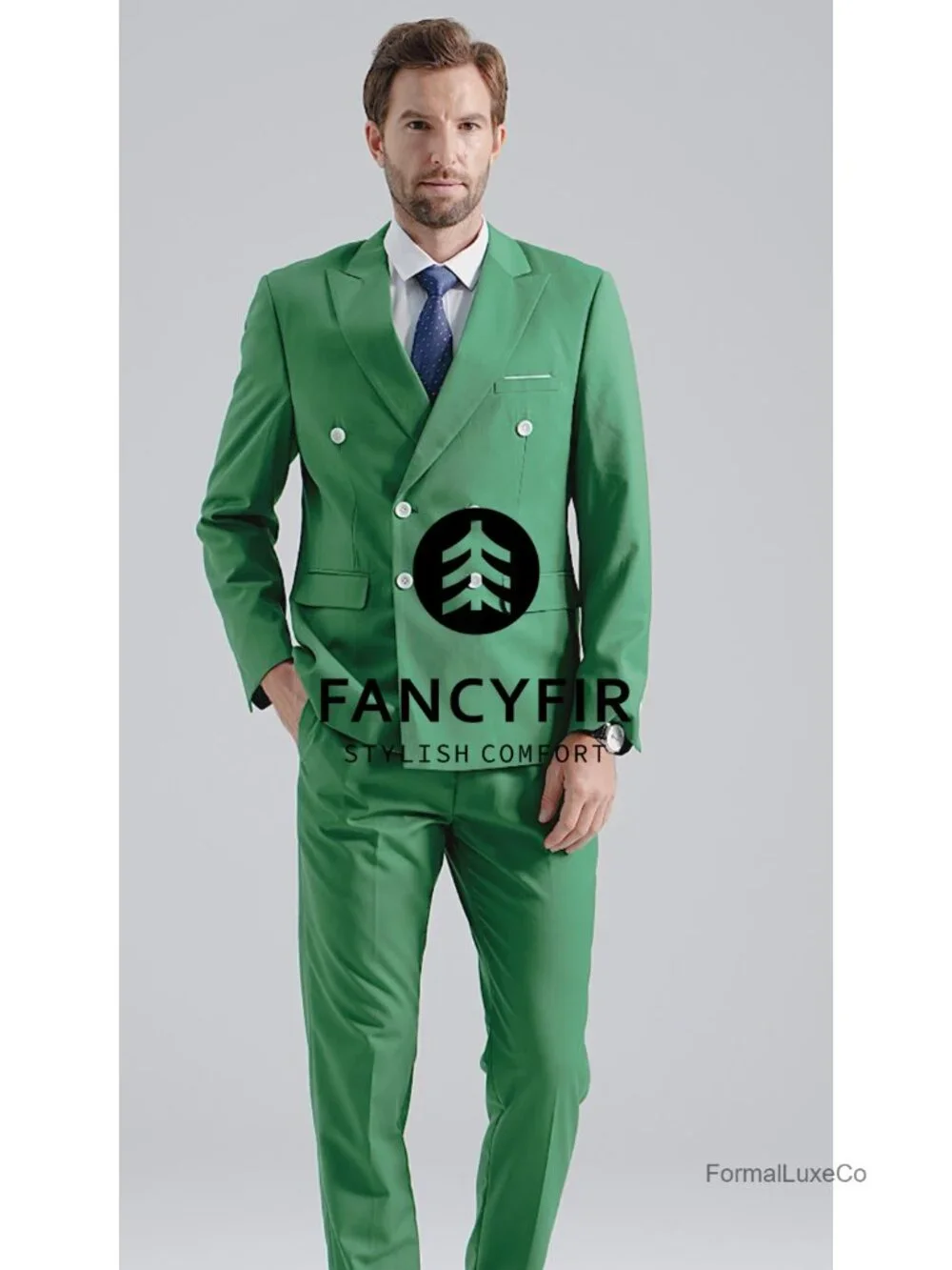 Men's Slim Fit 2-Piece Suit Double-Breasted Stretch Fabric Party Business